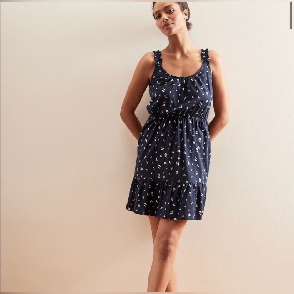 Banana Republic Ruffle Fit and Flare Floral Navy Sundress